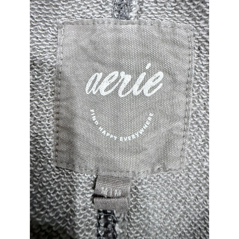 B- 043- Aerie Oversized Crewneck Sweatshirt Gray Exposed Seam Raw Hem Pullover